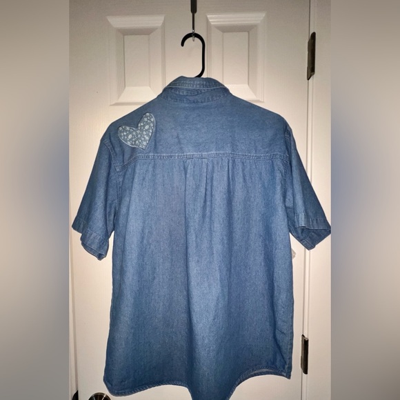 Vintage Heart Patch Cottagecore Denim Button Up Country Grandma Shirt - Picture 6 of 6